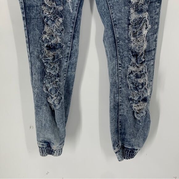 Dazi Size 2X Acid Wash Destroyed Denim Joggers - Picture 3 of 11